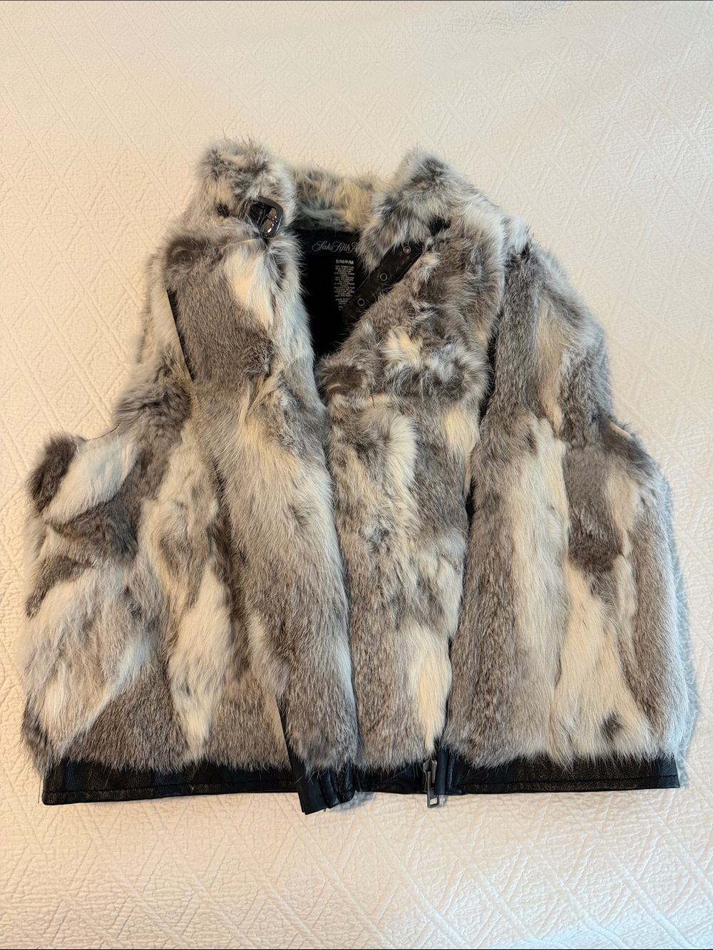 Saks Fifth Avenue Gray and Cream authentic Fur Jacket Vest